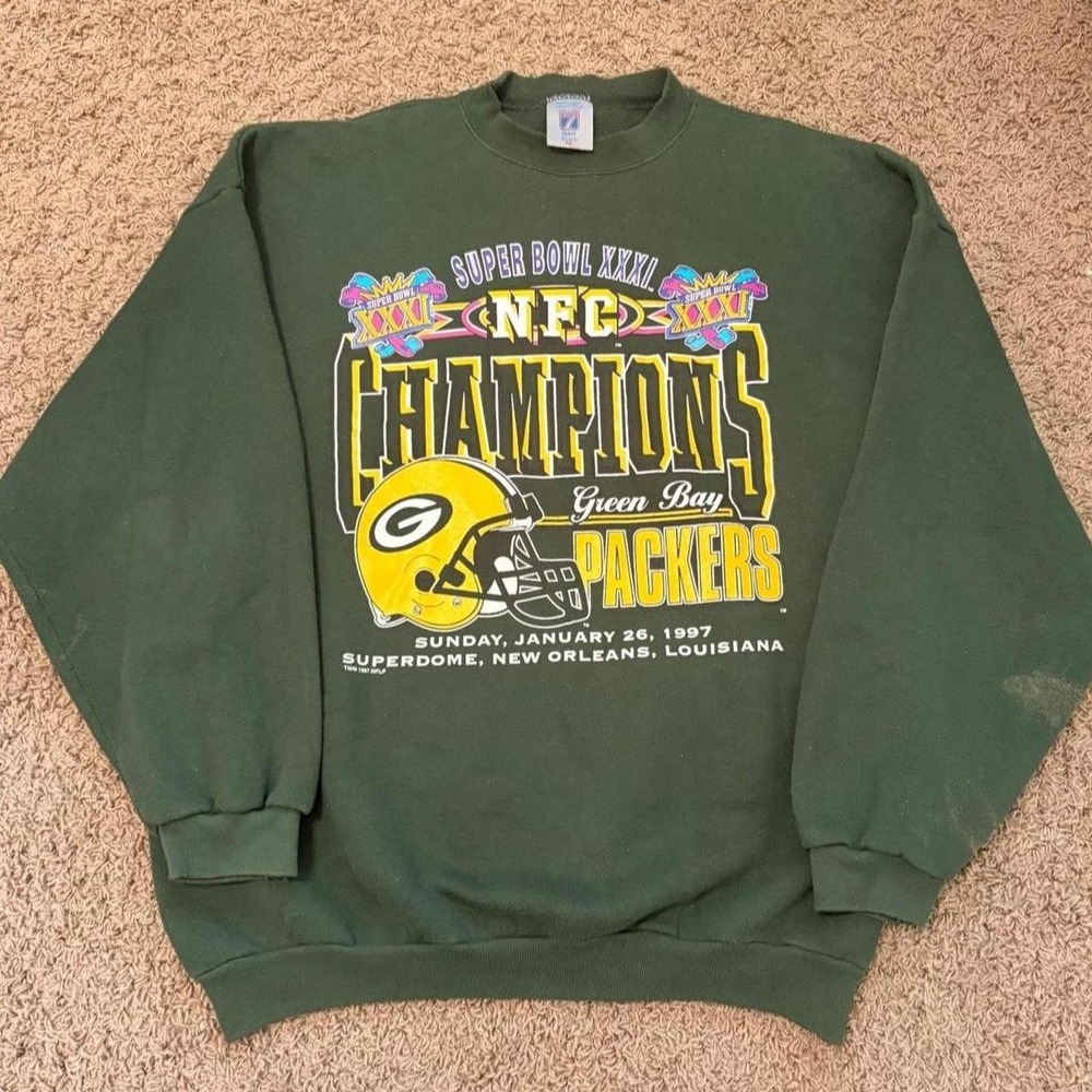 Vintage 1997 Logo 7 Green Bay Packers Super Bowl NFC Champions Sweatshirt XXL